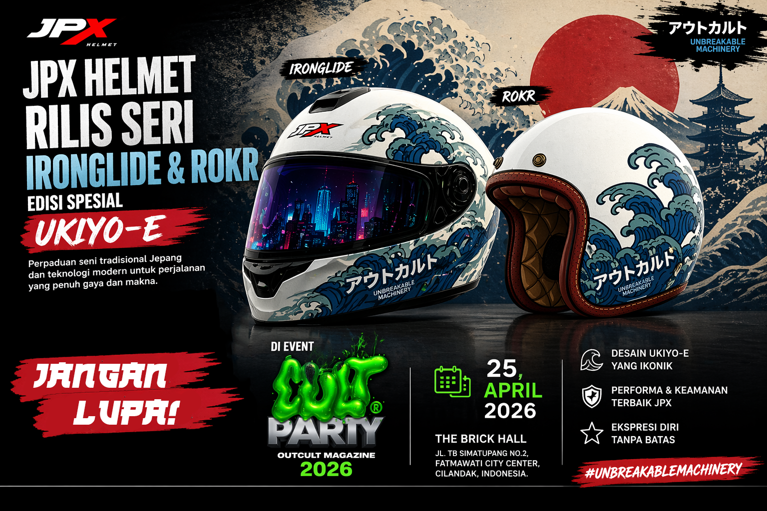 JPX Helmet Rilis Seri Ironglide & ROKR Edisi Spesial Ukiyo-e di Event Outcult 2026
